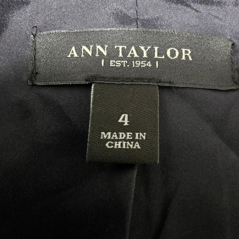 Ann Taylor Black Wool Blend Peplum Blazer Jacket Size 4 Double Breasted Nautical